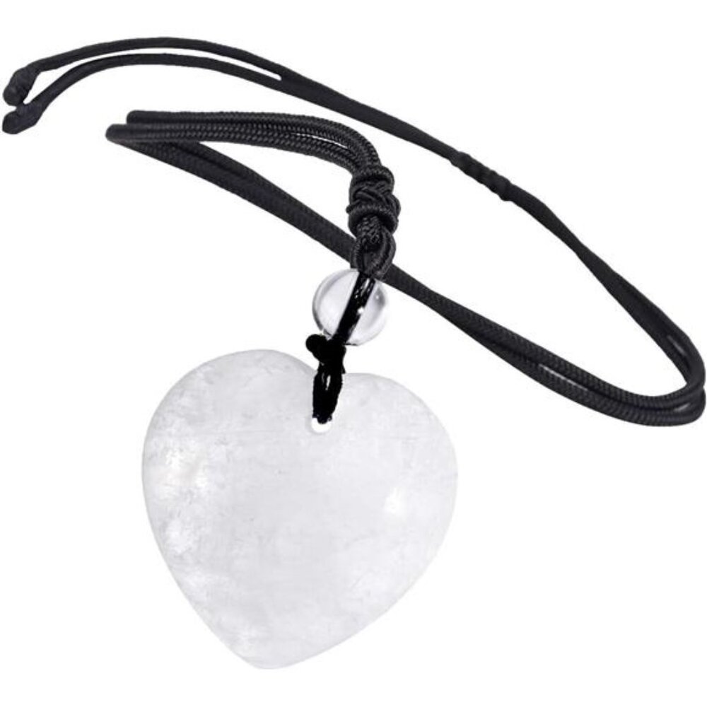 Carved Stone Heart Shape Necklace Chakra Quartz Pendant with Cord Cord Amulet